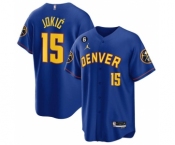 Men's Denver Nuggets #15 Nikola Jokic Blue With No.6 Patch Stitched Jersey