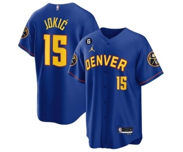 Men's Denver Nuggets #15 Nikola Jokic Blue With No.6 Patch Stitched Jersey