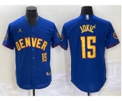 Men's Denver Nuggets #15 Nikola Jokic Blue With Patch Stitched Baseball Jersey