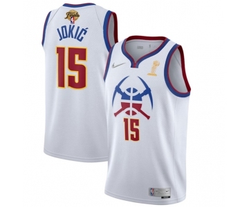 Men's Denver Nuggets #15 Nikola Jokic White 2023 Finals Champions Earned Edition Stitched Basketball Jersey