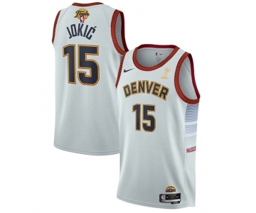 Men's Denver Nuggets #15 Nikola Jokic White 2023 Finals Champions Icon Edition Stitched Basketball Jersey