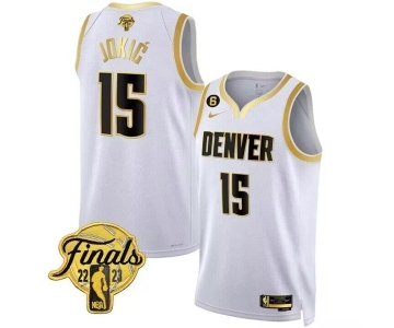 Men's Denver Nuggets #15 Nikola Jokic White 2023 Finals Collection With NO.6 Patch Stitched Basketball Jersey