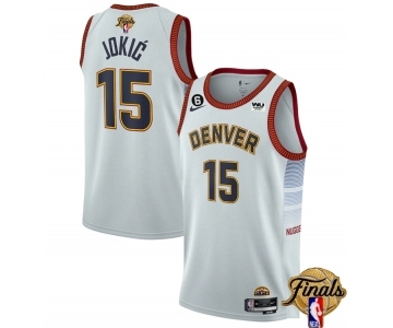 Men's Denver Nuggets #15 Nikola Jokic White 2023 Finals Icon Edition With NO.6 Patch Stitched Basketball Jersey