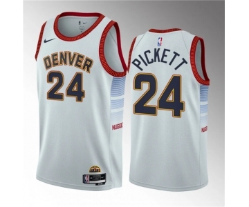 Men's Denver Nuggets #24 Jalen Pickett White 2023 Draft Icon Edition Stitched Basketball Jersey