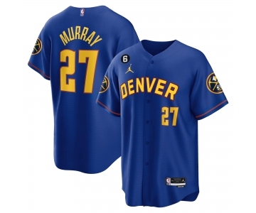 Men's Denver Nuggets #27 Jamal Murray Blue With No.6 Patch Cool Base Stitched Jersey