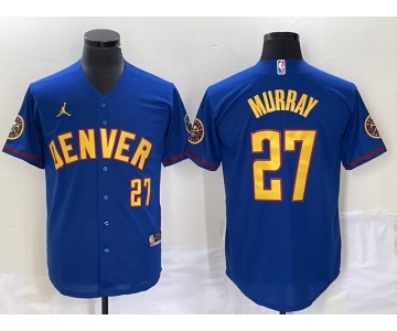 Men's Denver Nuggets #27 Jamal Murray Blue With Patch Cool Base Stitched Baseball Jersey