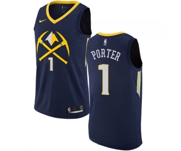 Men's Nike Denver Nuggets #1 Michael Porter Authentic Navy Blue NBA Jersey - City Edition