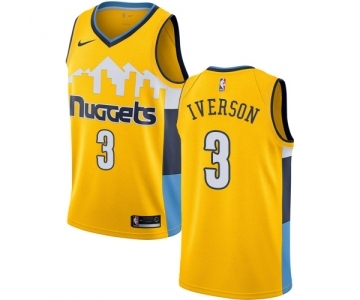 Men's Nike Denver Nuggets #3 Allen Iverson Swingman Gold Alternate NBA Jersey Statement Edition