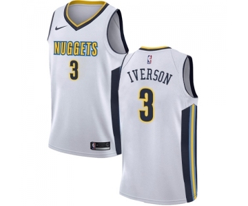 Men's Nike Denver Nuggets #3 Allen Iverson Swingman White NBA Jersey - Association Edition