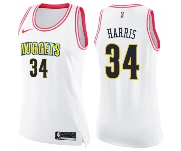 Women's Denver Nuggets #34 Devin Harris Swingman White Pink Fashion Basketball Jersey