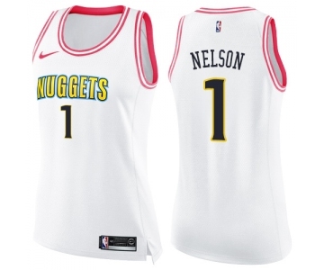 Women's Nike Denver Nuggets #1 Jameer Nelson Swingman White Pink Fashion NBA Jersey