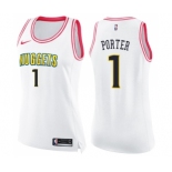 Women's Nike Denver Nuggets #1 Michael Porter Swingman White Pink Fashion NBA Jersey