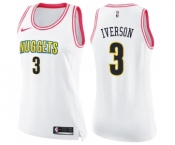 Women's Nike Denver Nuggets #3 Allen Iverson Swingman White Pink Fashion NBA Jersey