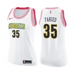 Women's Nike Denver Nuggets #35 Kenneth Faried Swingman White Pink Fashion NBA Jersey