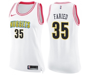 Women's Nike Denver Nuggets #35 Kenneth Faried Swingman White Pink Fashion NBA Jersey