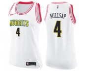 Women's Nike Denver Nuggets #4 Paul Millsap Swingman White Pink Fashion NBA Jersey