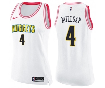 Women's Nike Denver Nuggets #4 Paul Millsap Swingman White Pink Fashion NBA Jersey