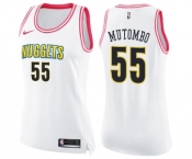 Women's Nike Denver Nuggets #55 Dikembe Mutombo Swingman White Pink Fashion NBA Jersey