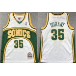 Men's Seattle Super Sonics #35 Kevin Durant White Mitchell & Ness Hardwood Classics Jersey