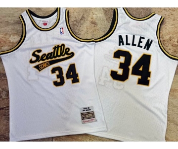 Men's Seattle Supersonics #34 Ray Allen White 2005-06 AU Throwback Jersey