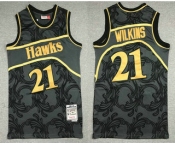 Men's Atlanta Hawks #21 Dominique Wilkins Black With Gold Hardwood Classics Soul Swingman Throwback Jersey