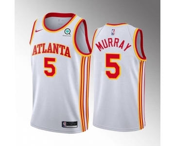 Men's Atlanta Hawks #5 Dejounte Murray White Stitched Jersey