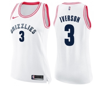 Women's Nike Memphis Grizzlies #3 Allen Iverson Swingman White Pink Fashion NBA Jersey