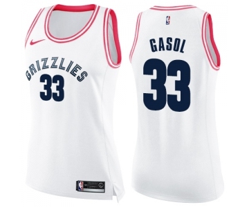 Women's Nike Memphis Grizzlies #33 Marc Gasol Swingman White Pink Fashion NBA Jersey