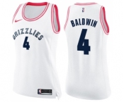 Women's Nike Memphis Grizzlies #4 Wade Baldwin Swingman White Pink Fashion NBA Jersey