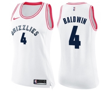 Women's Nike Memphis Grizzlies #4 Wade Baldwin Swingman White Pink Fashion NBA Jersey