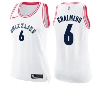 Women's Nike Memphis Grizzlies #6 Mario Chalmers Swingman White Pink Fashion NBA Jersey