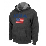 USA Flag Pullover Hoodie D.Grey