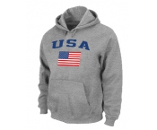 USA Flag Pullover Hoodie Grey