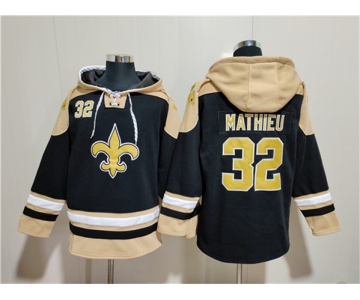 Men's New Orleans Saints #32 Tyrann Mathieu Black Ageless Must-Have Lace-Up Pullover Hoodie