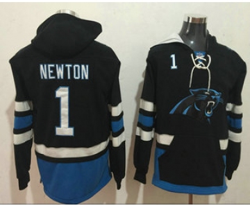 Men's Carolina Panthers #1 Cam Newton NEW Black Pocket Stitched NFL Pullover Hoodie