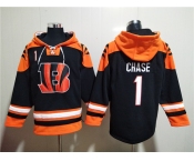 Men's Cincinnati Bengals #1 Ja'Marr Chase Orange Black Ageless Must-Have Lace-Up Pullover Hoodie