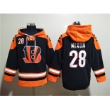 Men's Cincinnati Bengals #28 Joe Mixon Orange Black Ageless Must-Have Lace-Up Pullover Hoodie