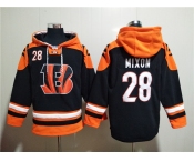 Men's Cincinnati Bengals #28 Joe Mixon Orange Black Ageless Must-Have Lace-Up Pullover Hoodie