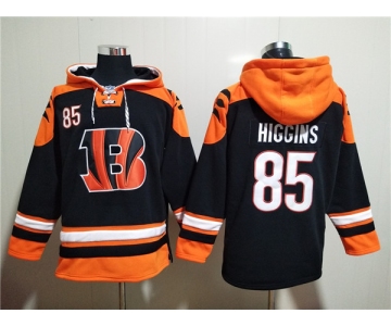 Men's Cincinnati Bengals #85 Tee Higgins Orange Black Ageless Must-Have Lace-Up Pullover Hoodie