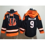 Men's Cincinnati Bengals #9 Joe Burrow Orange Black Ageless Must-Have Lace-Up Pullover Hoodie