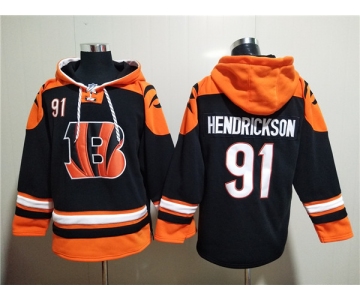 Men's Cincinnati Bengals #91 Trey Hendrickson Orange Black Ageless Must-Have Lace-Up Pullover Hoodie