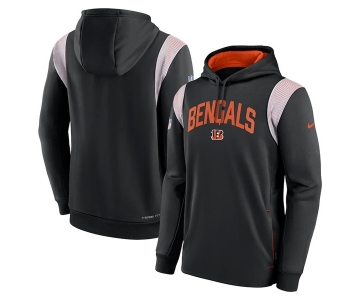 Men's Cincinnati Bengals Black Sideline Stack Performance Pullover Hoodie