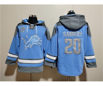 Men's Detroit Lions #20 Barry Sanders Blue Ageless Must-Have Lace-Up Pullover Hoodie