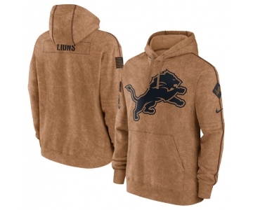 Men's Detroit Lions 2023 Brown Salute to Service Pullover Hoodie