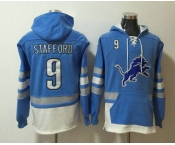 Men's Detroit Lions #9 Matthew Stafford NEW Blue Pocket Stitched NFL Pullover Hoodie