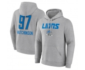 Men's Detroit Lions #97 Aidan Hutchinson Heather Gray Team Wordmark Player Name & Number Pullover Hoodie