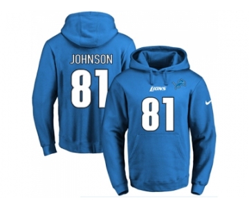 Nike Detroit Lions #81 Calvin Johnson Blue Name & Number Pullover NFL Hoodie