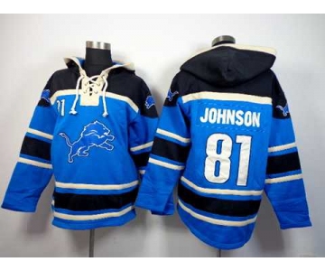 nike nfl jerseys detroit lions #81 calvin johnson black-blue[pullover hooded sweatshirt]