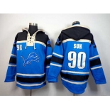 nike nfl jerseys detroit lions #90 suh black-blue[pullover hooded sweatshirt]