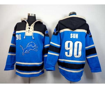 nike nfl jerseys detroit lions #90 suh black-blue[pullover hooded sweatshirt]